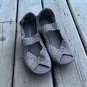 Skechers Memory Foam Woven Open Toe Wedge Shoes Size 8